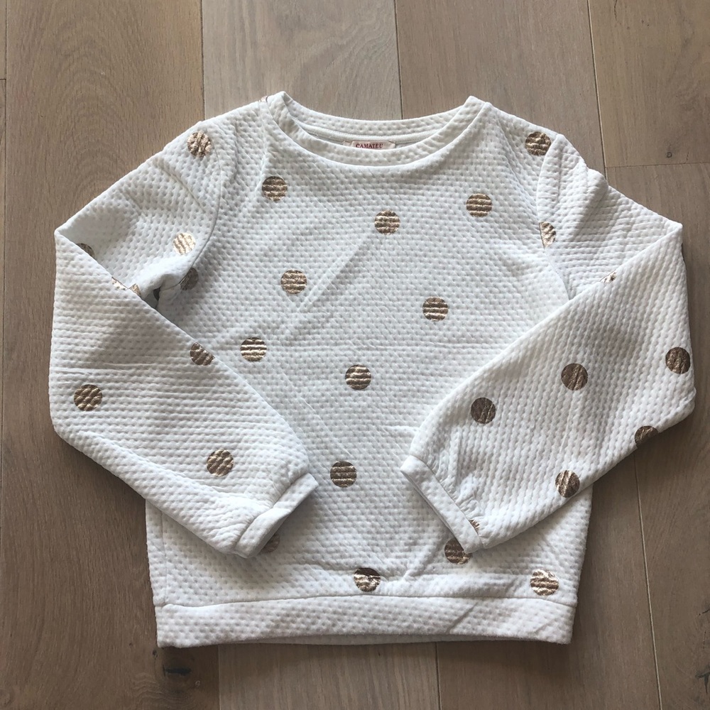 Quilted white with gold dots blouse Sz. S